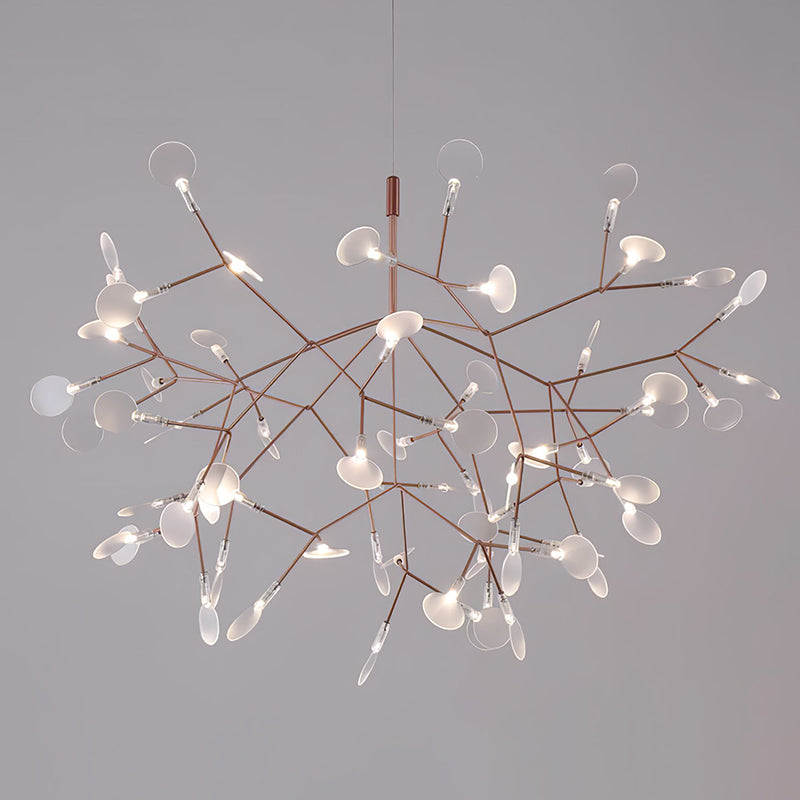 Design Heracleum Kroonluchter met LED Bladeren – Moderne Organische Hanglamp met 30 tot 108 Lichtpunten in Zwart of Roségoud | Restfield