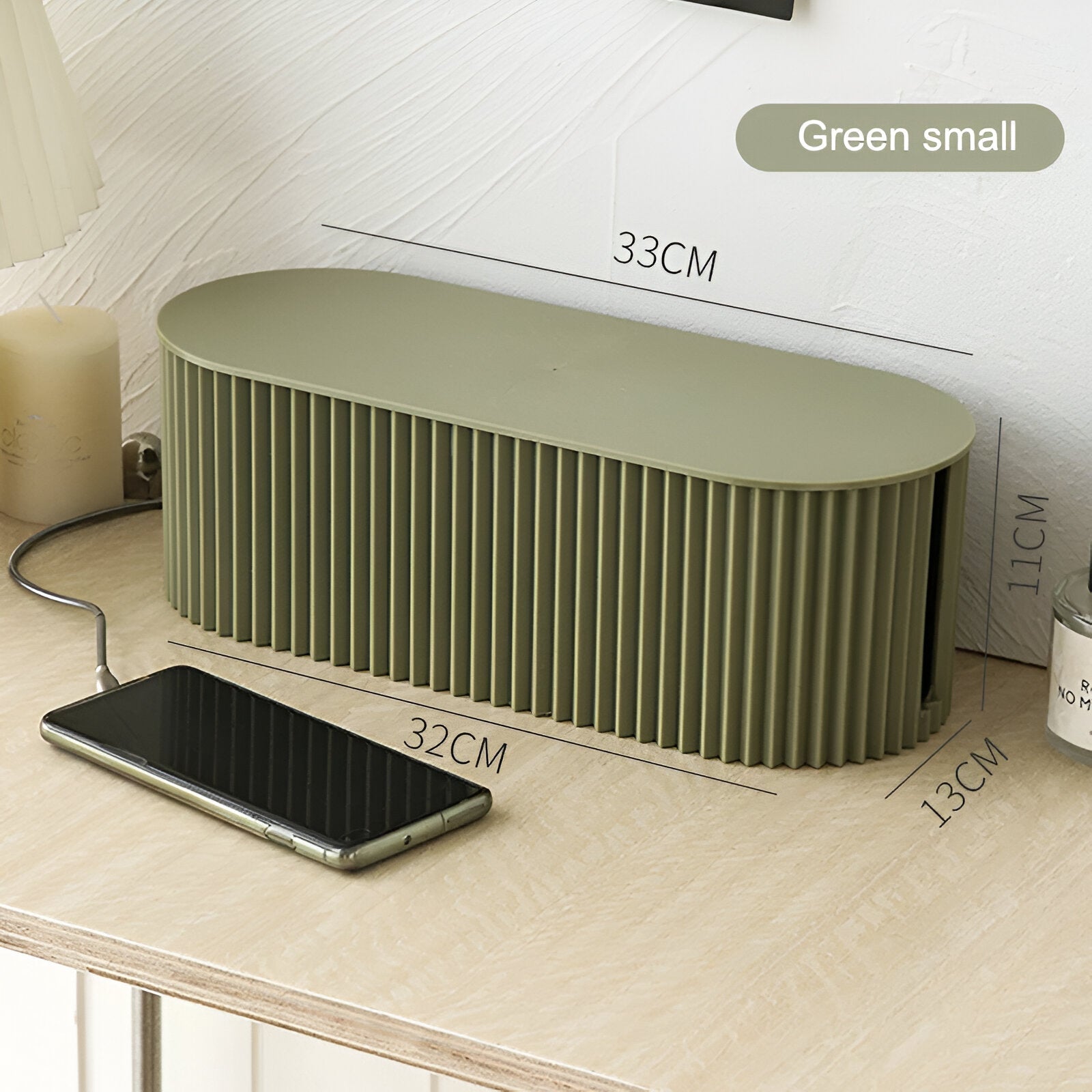 Kabel Opbergbox Met Deksel Geribbeld Design Kunststof 33cm Groen Wit Bruin | Restfield