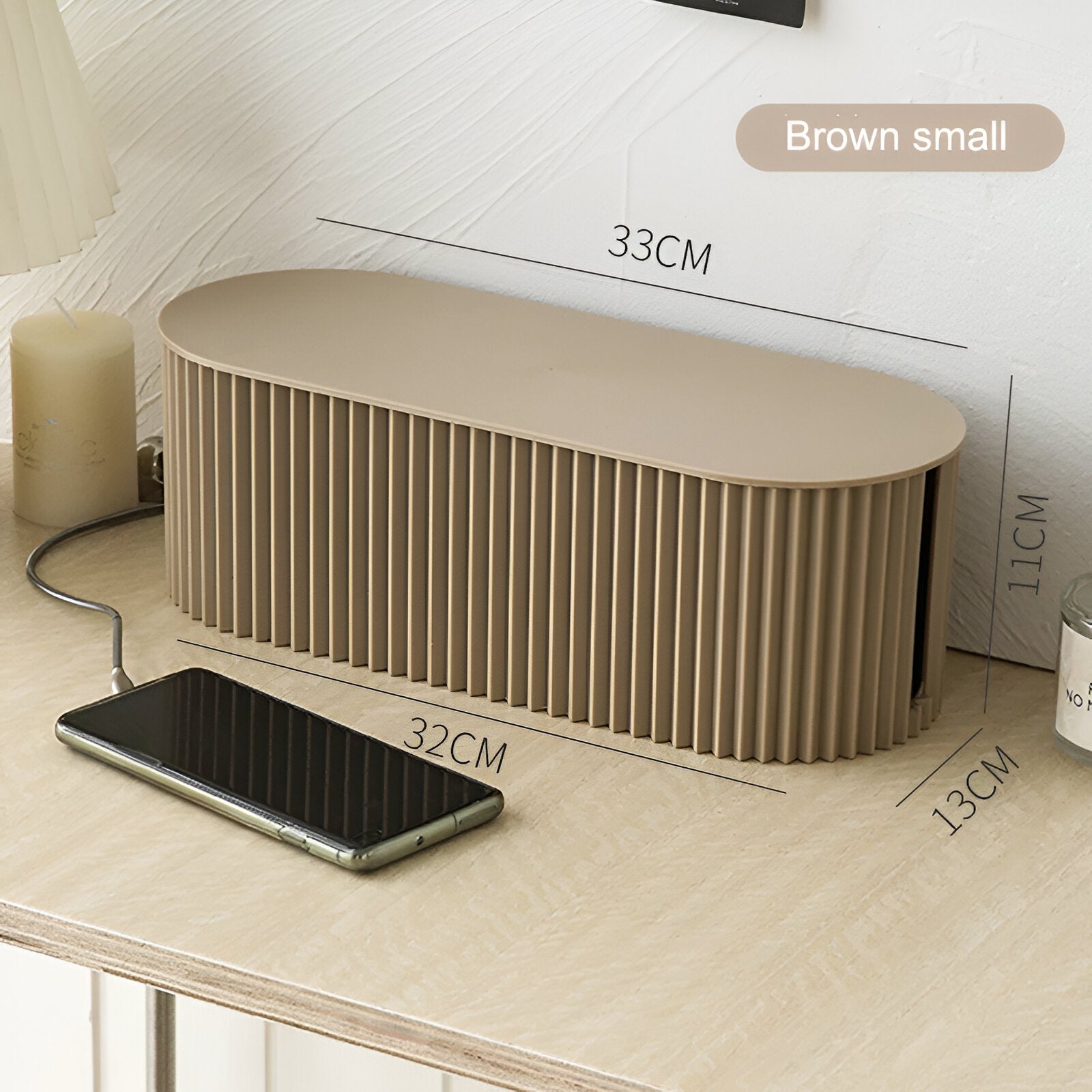 Kabel Opbergbox Met Deksel Geribbeld Design Kunststof 33cm Groen Wit Bruin | Restfield