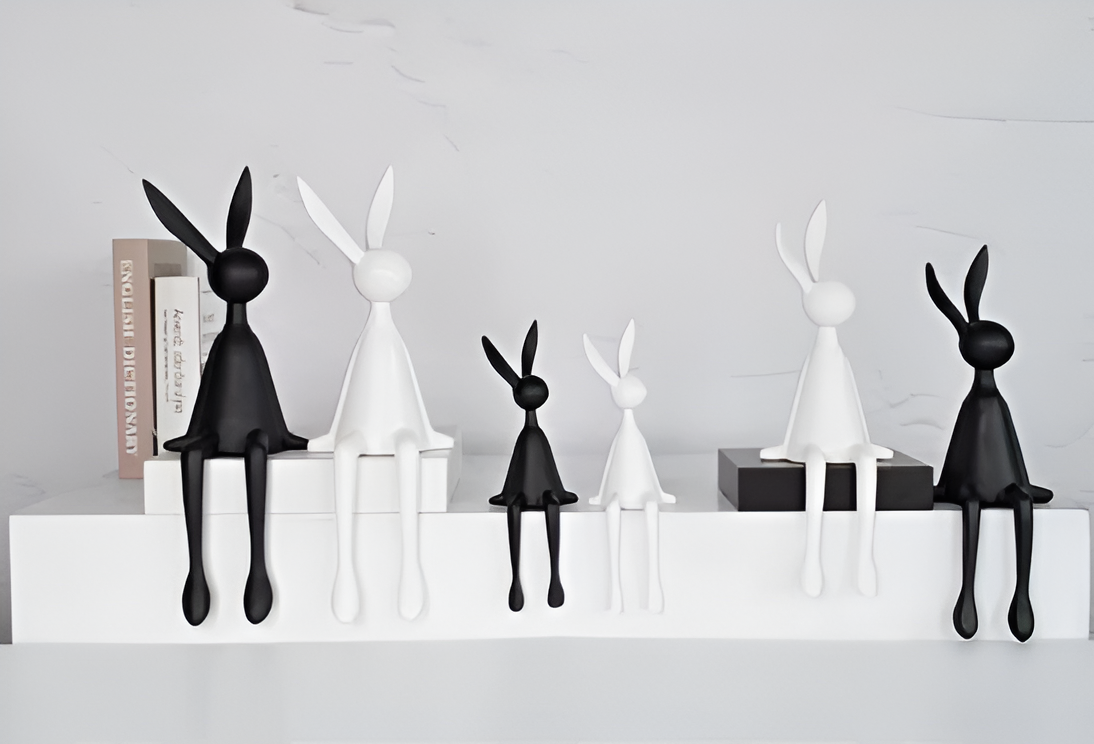 Decoratief Konijn Beeld Zittend Hars Zwart Wit Blauw 18cm 50cm Woonkamer Decoratie | Restfield