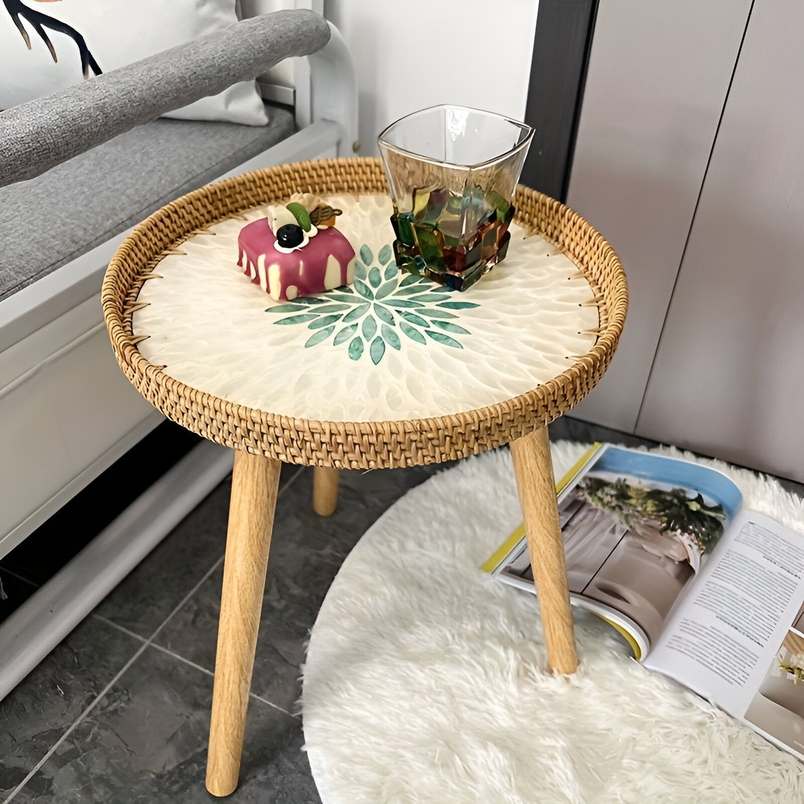 Ronde Bijzettafel Rattan Hout Scandinavisch 35x40cm Driepoot | Restfield