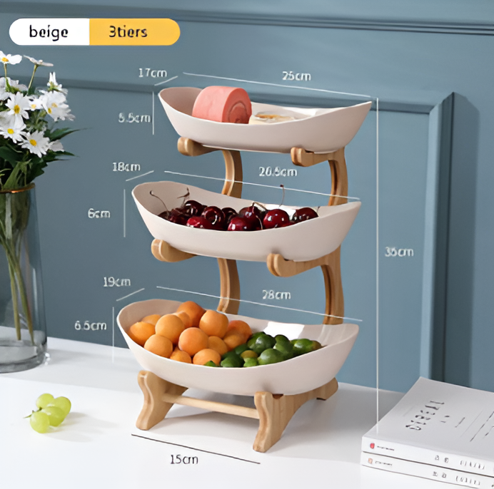 Fruitmand 3 Etages Houten Standaard Met Schalen Keuken Organizer | Restfield