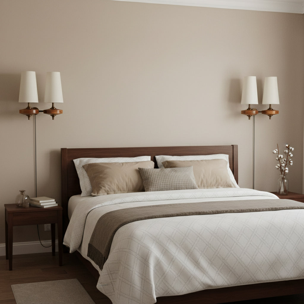 Design Wandlamp met Stekker in Hout en Messing – Natuurlijke Verlichting met Stoffen Kap 1 of 2 Lichtpunten | Restfield