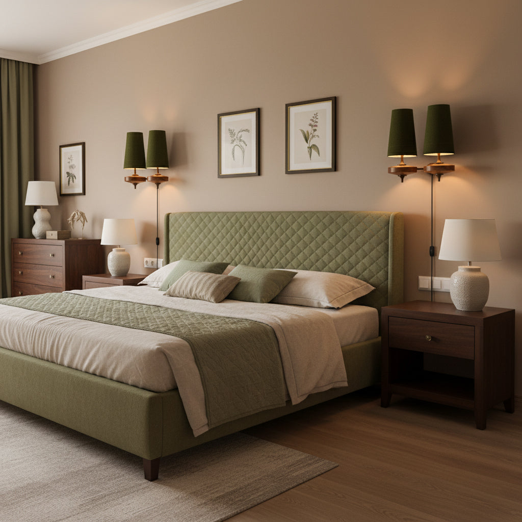 Design Wandlamp met Stekker in Hout en Messing – Natuurlijke Verlichting met Stoffen Kap 1 of 2 Lichtpunten | Restfield