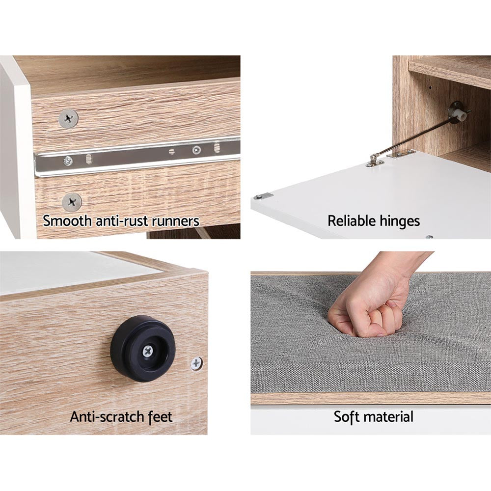 Schoenenbank met Opbergruimte en Lade – Wit Hout Schoenenkast met Zitkussen voor Hal en Entree | Restfield