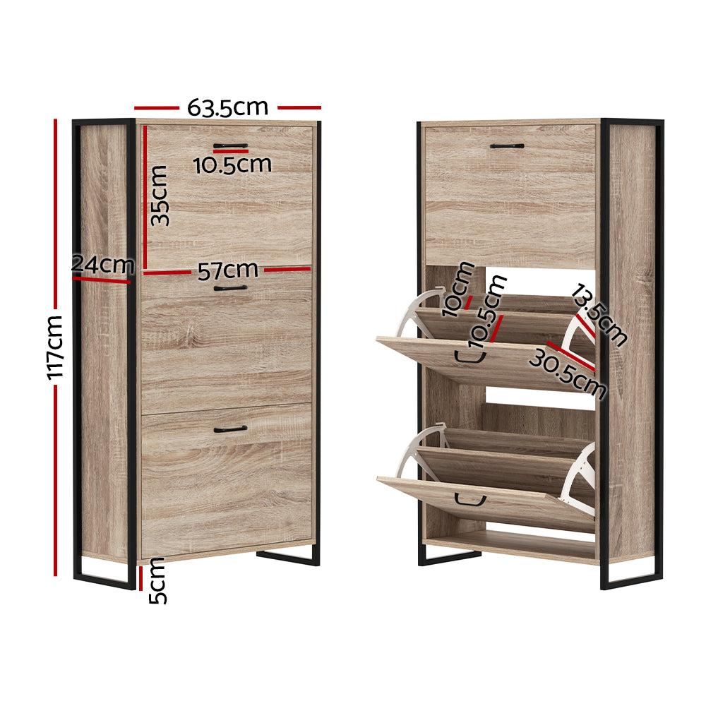 Schoenenkast met Organiser en 24 Paar Opbergcapaciteit – Houten Front en Metalen Frame | Restfield