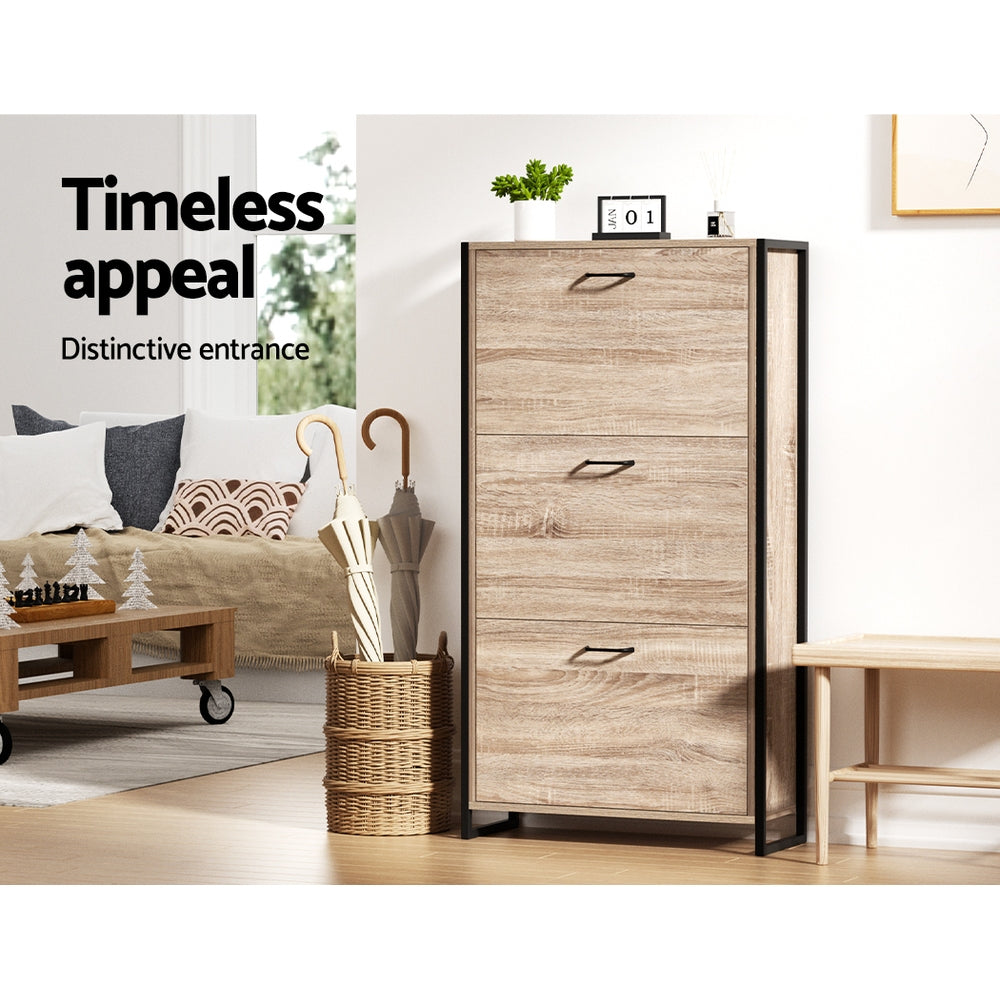 Schoenenkast met Organiser en 24 Paar Opbergcapaciteit – Houten Front en Metalen Frame | Restfield