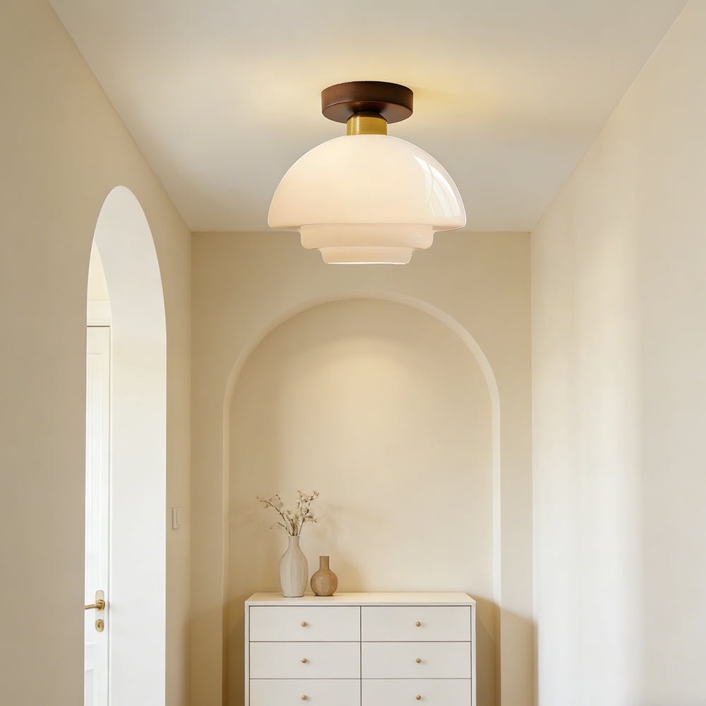 Deckenleuchte Walnussholz Glas Skandinavisch E27 Flur Gang Küche Esszimmer Nordic Natur Kupfer | Restfield