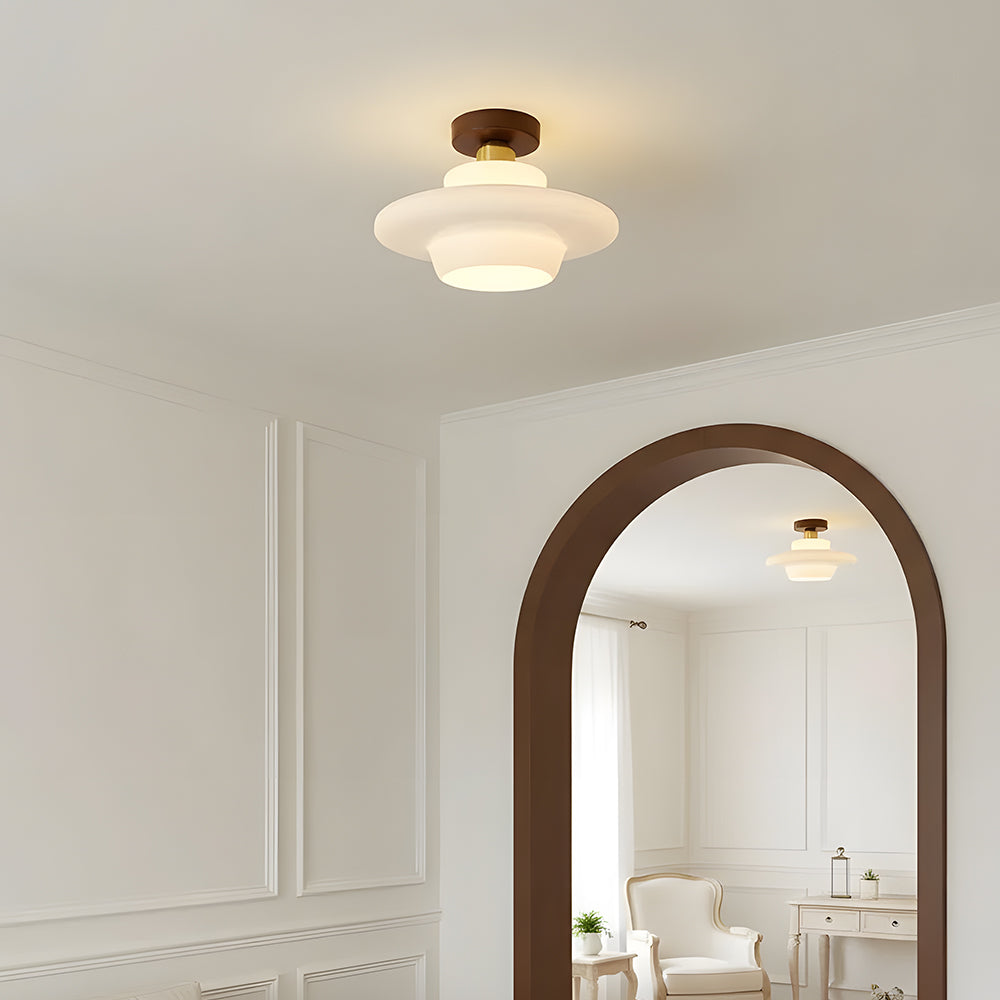 Deckenleuchte Walnussholz Glas Skandinavisch E27 Flur Gang Küche Esszimmer Nordic Natur Kupfer | Restfield