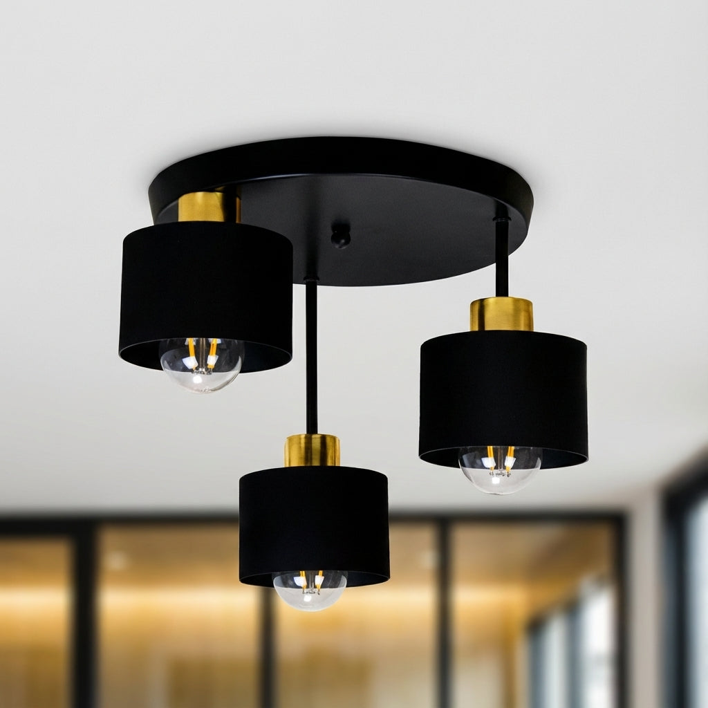 Plafondlamp 3 Lichts Zwart Goud Metaal E27 Ø30cm Modern Design | Restfield