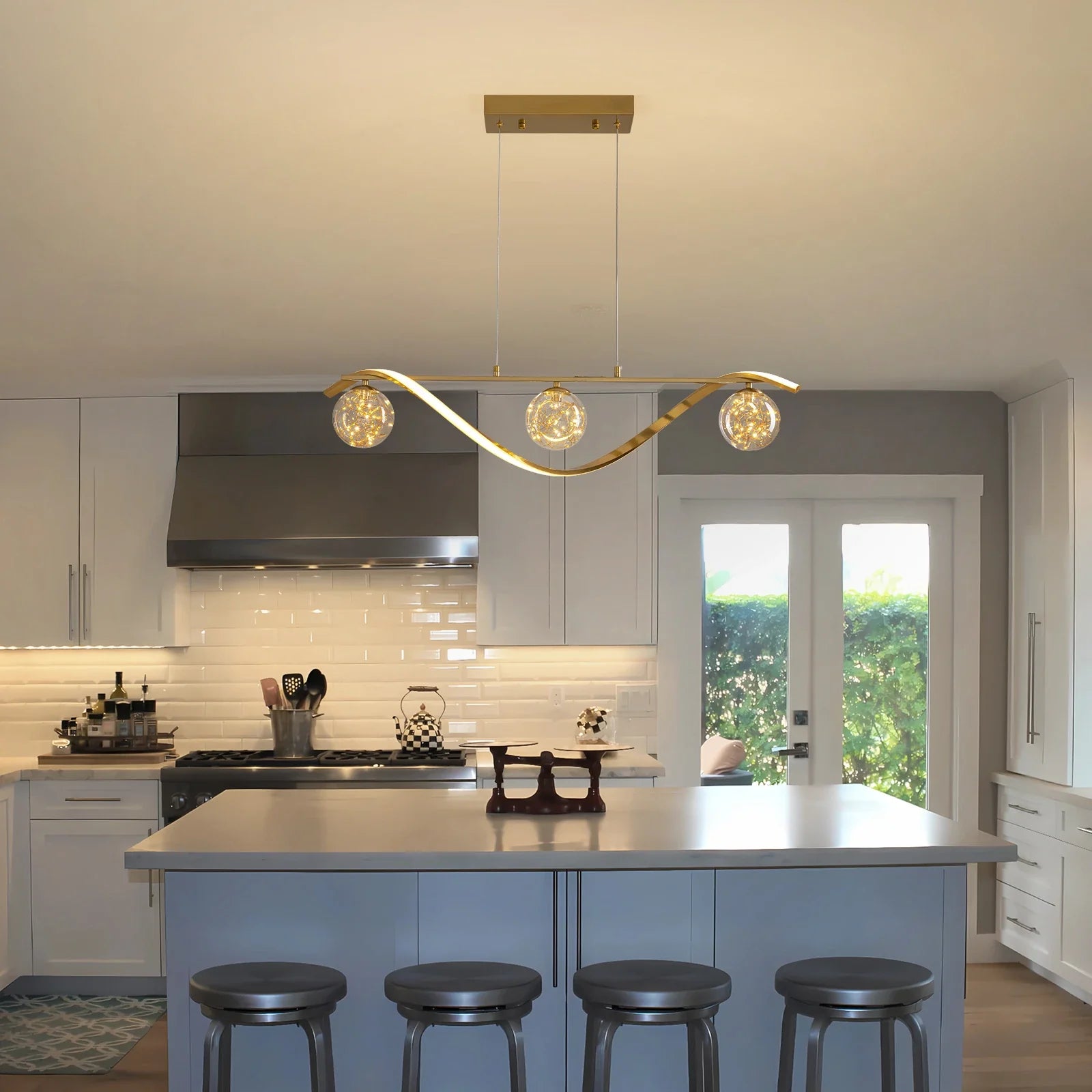 Hanglamp Lineair Glazen Bollen LED Strip Goud Chroom 100cm Eetkamer Keukeneiland Modern | Restfield