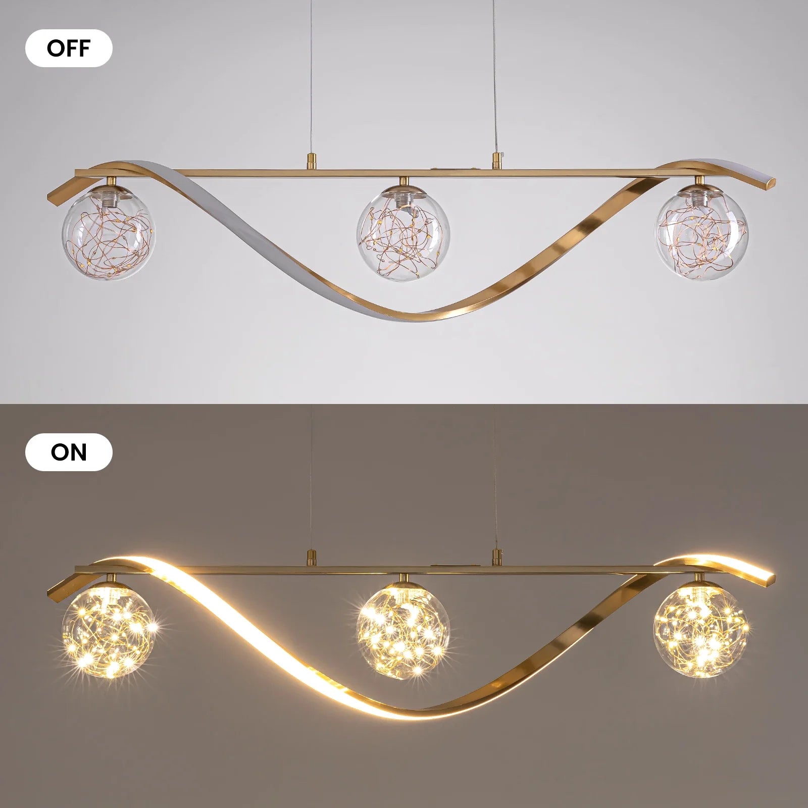 Hanglamp Lineair Glazen Bollen LED Strip Goud Chroom 100cm Eetkamer Keukeneiland Modern | Restfield