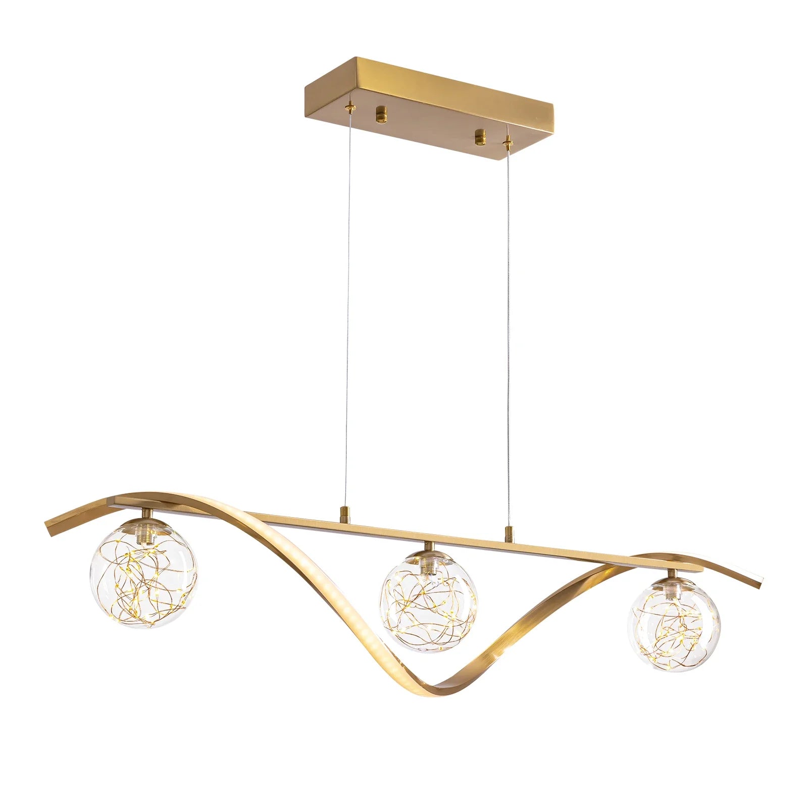 Hanglamp Lineair Glazen Bollen LED Strip Goud Chroom 100cm Eetkamer Keukeneiland Modern | Restfield