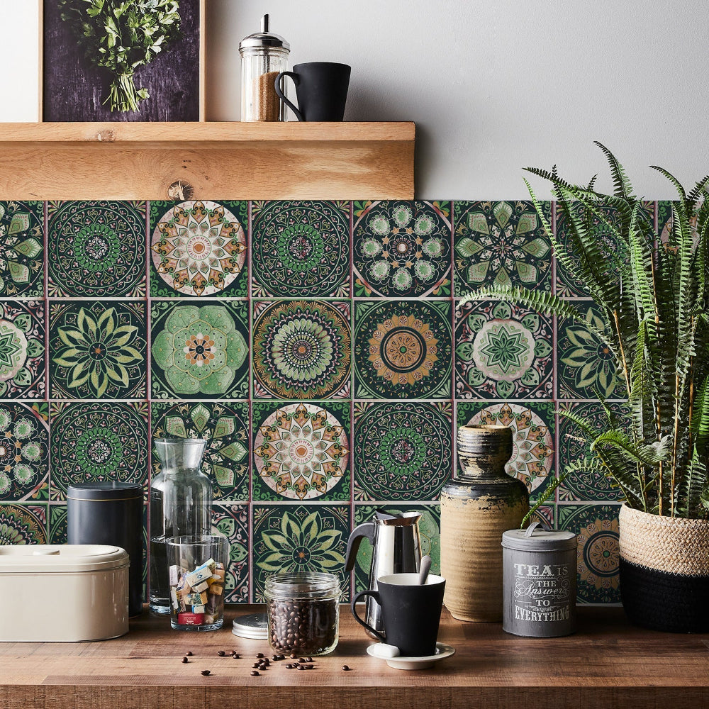 Zelfklevende Portugese tegelstickers met kleurrijk mandala patroon voor keuken en badkamer wanddecoratie set van 24 stuks | Restfield