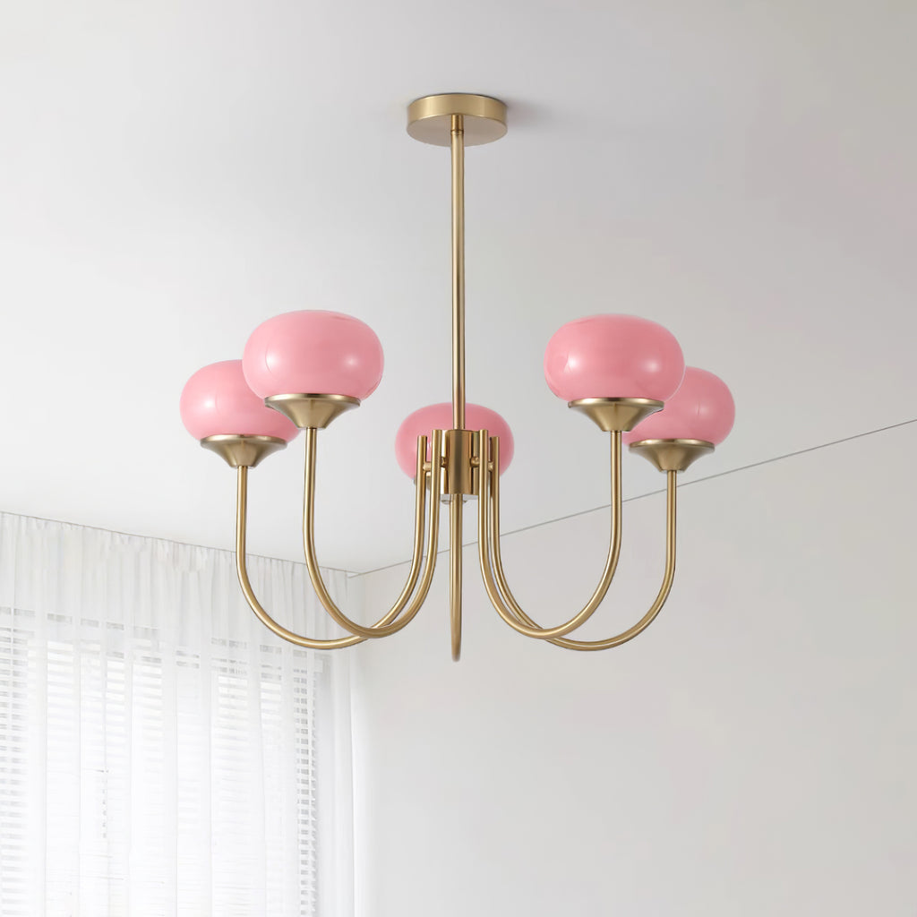 Glazen Kroonluchter Met Roze Witte Of Creme Bollen En Gouden Of Chromen Frame Moderne Design Kroonluchter Met 3 Of 5 Lichtpunten Voor Woonkamer En Eetkamer | Restfield