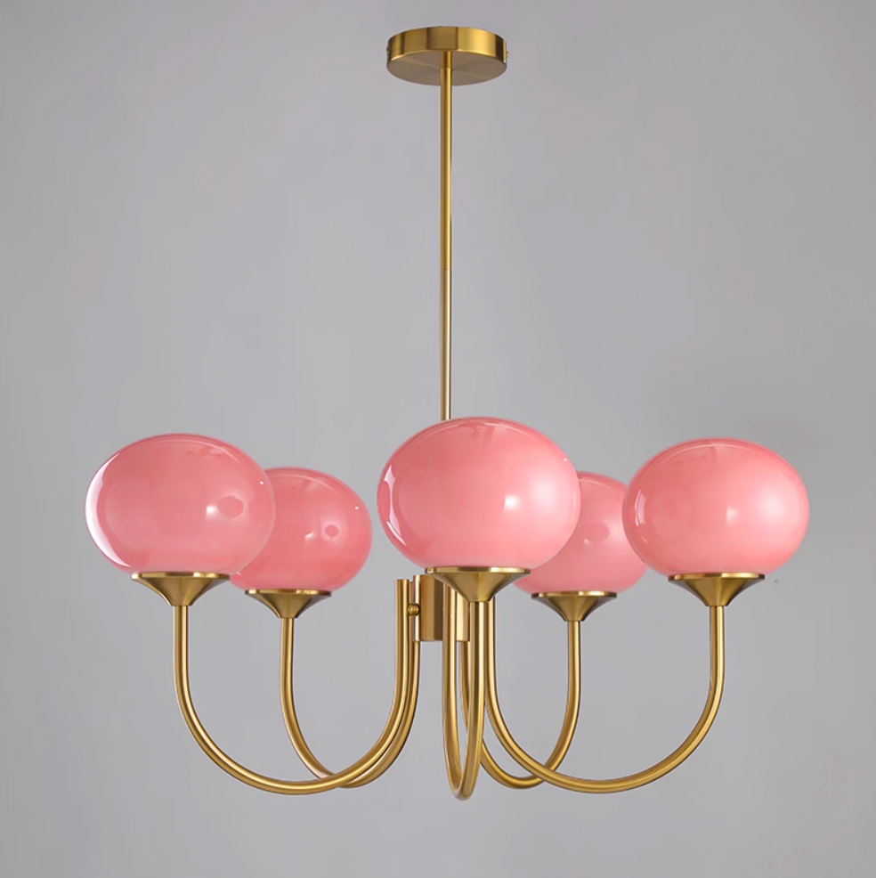 Glazen Kroonluchter Met Roze Witte Of Creme Bollen En Gouden Of Chromen Frame Moderne Design Kroonluchter Met 3 Of 5 Lichtpunten Voor Woonkamer En Eetkamer | Restfield