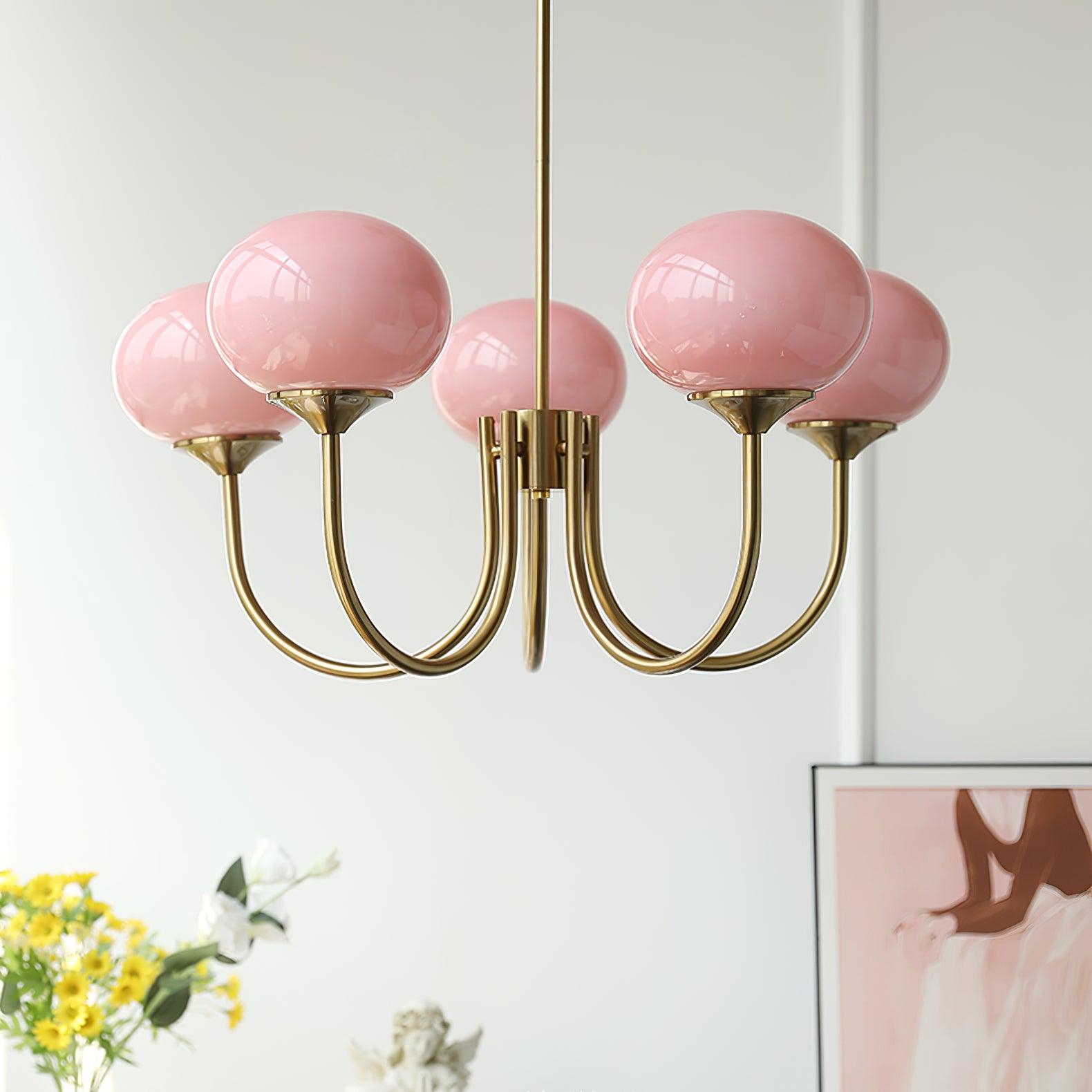 Glazen Kroonluchter Met Roze Witte Of Creme Bollen En Gouden Of Chromen Frame Moderne Design Kroonluchter Met 3 Of 5 Lichtpunten Voor Woonkamer En Eetkamer | Restfield