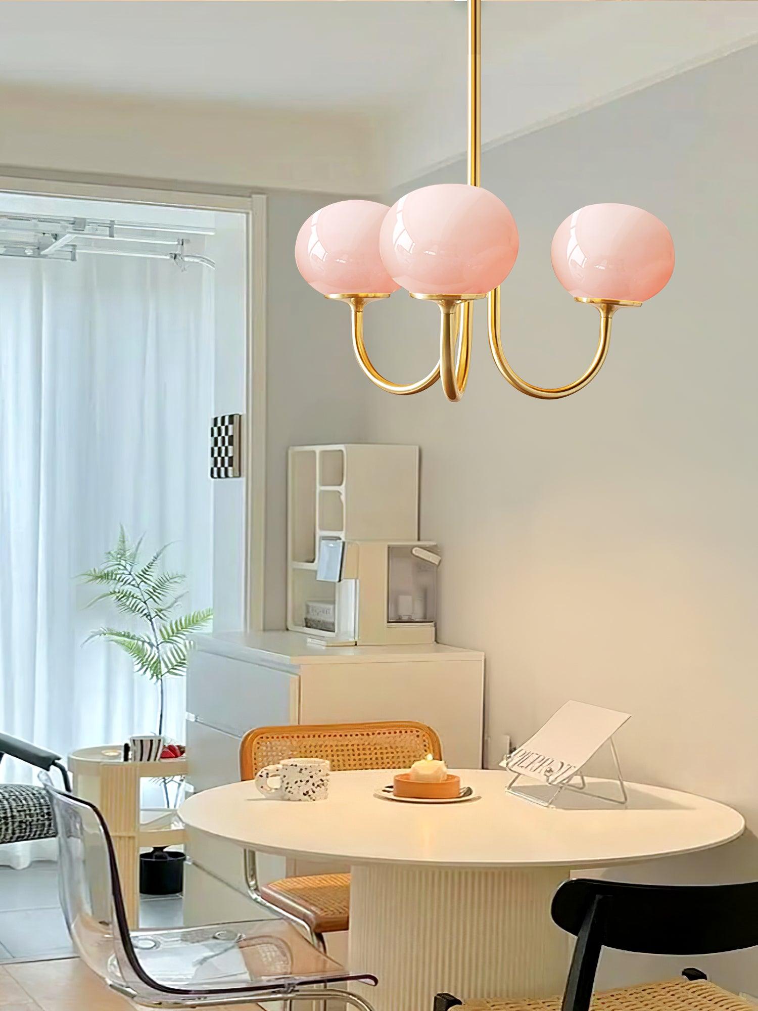 Glazen Kroonluchter Met Roze Witte Of Creme Bollen En Gouden Of Chromen Frame Moderne Design Kroonluchter Met 3 Of 5 Lichtpunten Voor Woonkamer En Eetkamer | Restfield