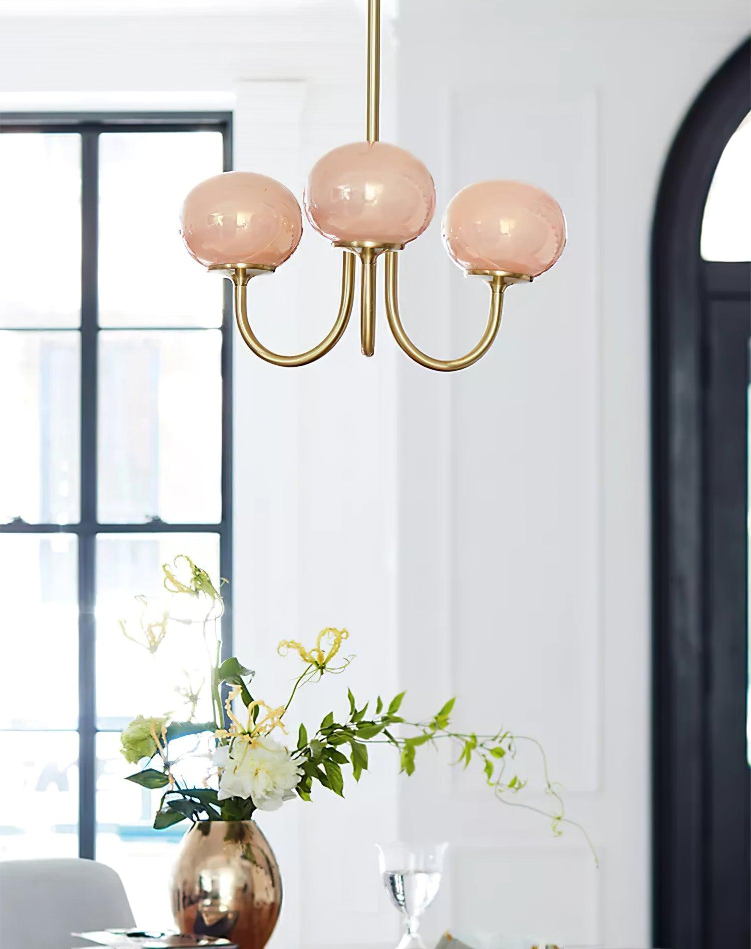 Glazen Kroonluchter Met Roze Witte Of Creme Bollen En Gouden Of Chromen Frame Moderne Design Kroonluchter Met 3 Of 5 Lichtpunten Voor Woonkamer En Eetkamer | Restfield