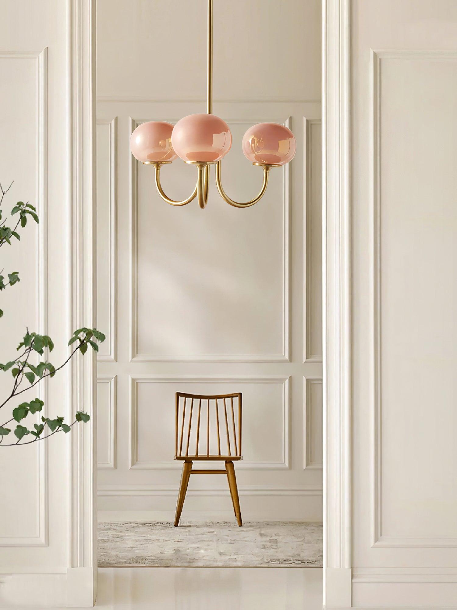 Glazen Kroonluchter Met Roze Witte Of Creme Bollen En Gouden Of Chromen Frame Moderne Design Kroonluchter Met 3 Of 5 Lichtpunten Voor Woonkamer En Eetkamer | Restfield