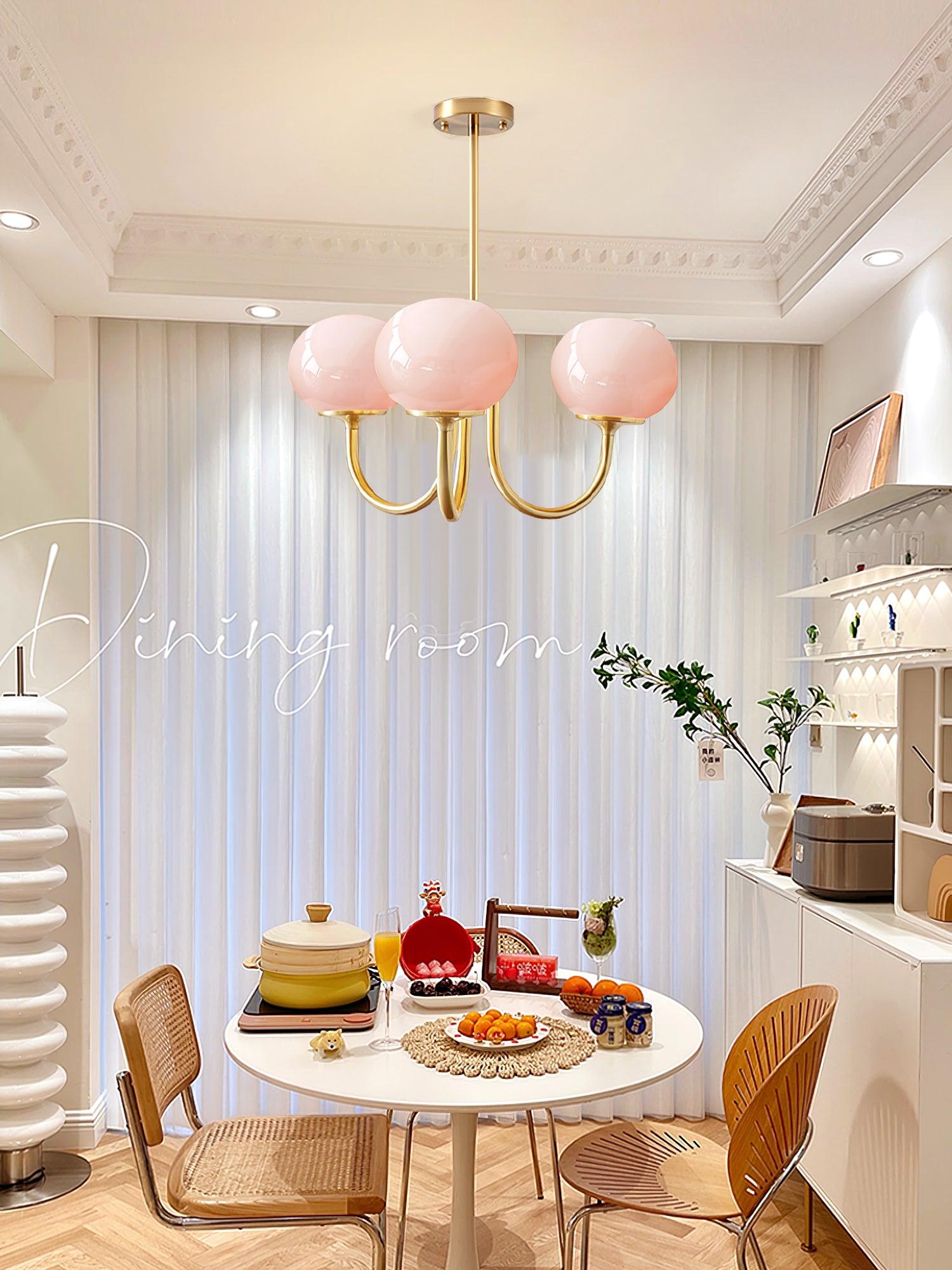 Glazen Kroonluchter Met Roze Witte Of Creme Bollen En Gouden Of Chromen Frame Moderne Design Kroonluchter Met 3 Of 5 Lichtpunten Voor Woonkamer En Eetkamer | Restfield