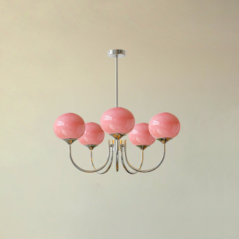 Glazen Kroonluchter Met Roze Witte Of Creme Bollen En Gouden Of Chromen Frame Moderne Design Kroonluchter Met 3 Of 5 Lichtpunten Voor Woonkamer En Eetkamer | Restfield
