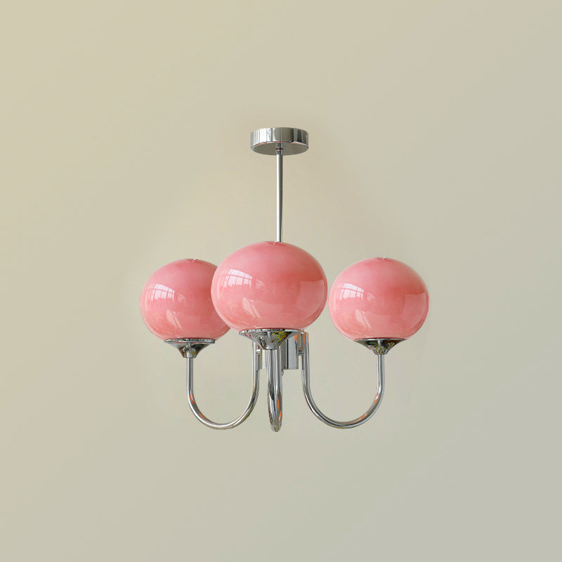Glazen Kroonluchter Met Roze Witte Of Creme Bollen En Gouden Of Chromen Frame Moderne Design Kroonluchter Met 3 Of 5 Lichtpunten Voor Woonkamer En Eetkamer | Restfield