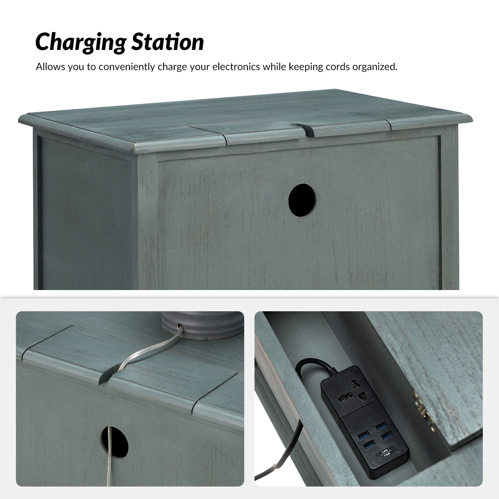 Franse Landelijke Bijzettafel Met 2 Lades En Geïntegreerd Oplaadstation Voor Woonkamer | Restfield