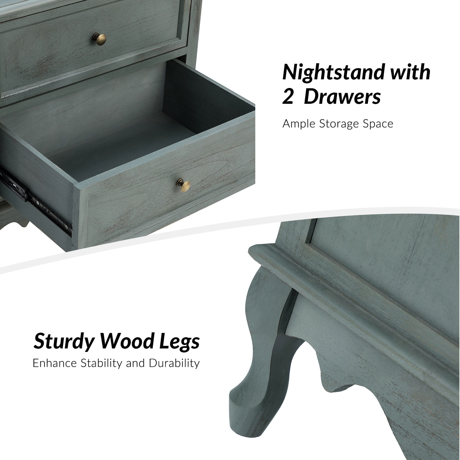 Franse Landelijke Bijzettafel Met 2 Lades En Geïntegreerd Oplaadstation Voor Woonkamer | Restfield