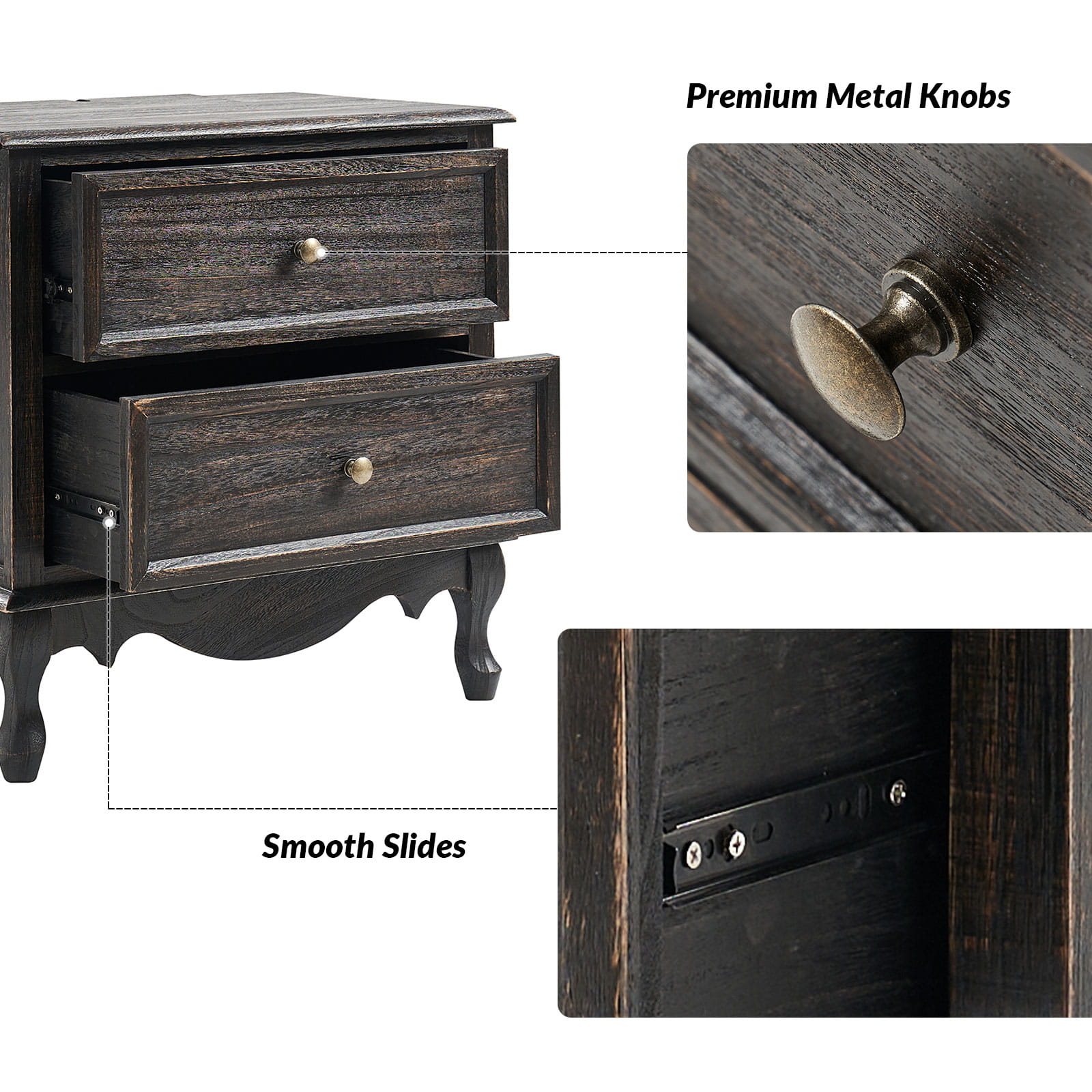 Franse Landelijke Bijzettafel Met 2 Lades En Geïntegreerd Oplaadstation Voor Woonkamer | Restfield