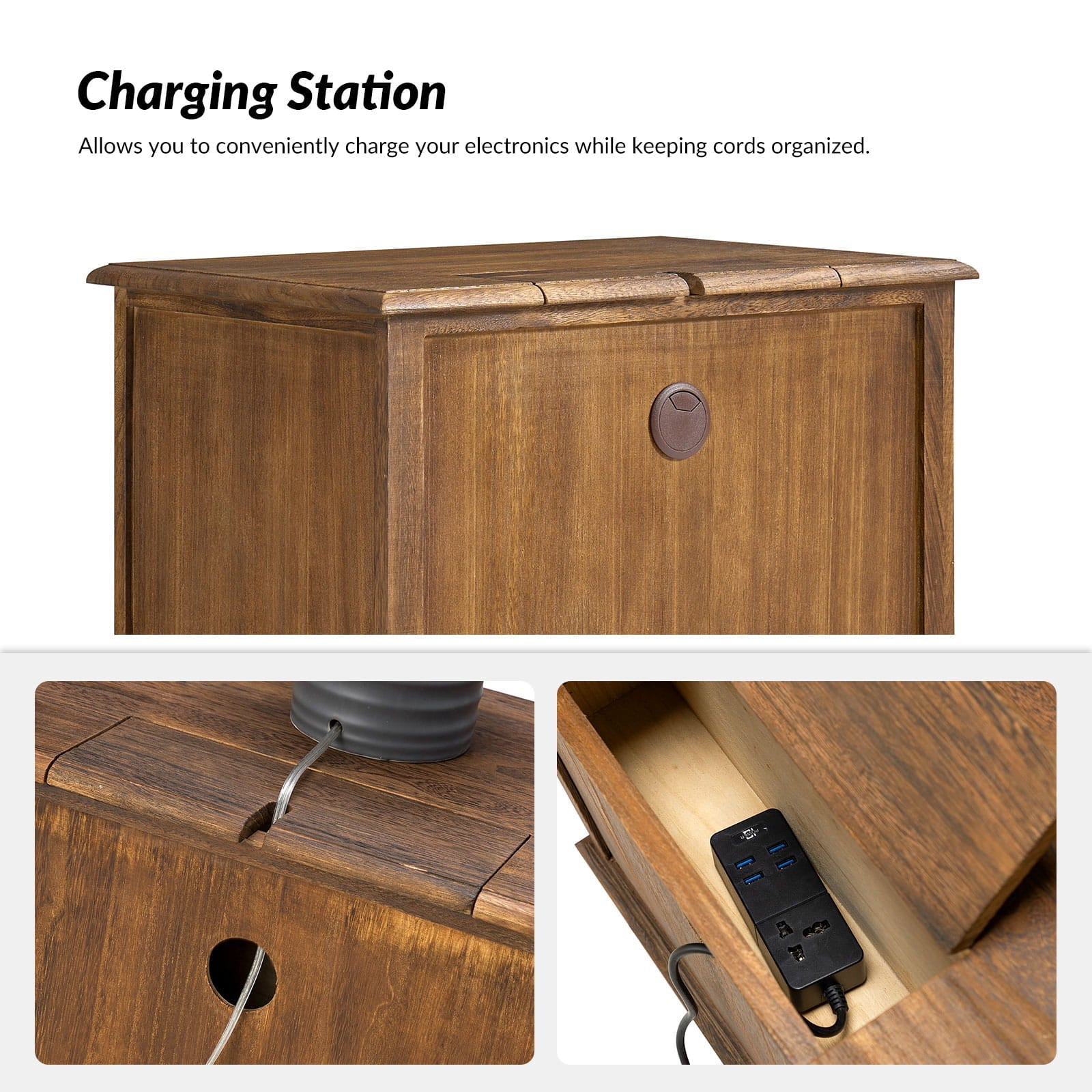 Franse Landelijke Bijzettafel Met 2 Lades En Geïntegreerd Oplaadstation Voor Woonkamer | Restfield