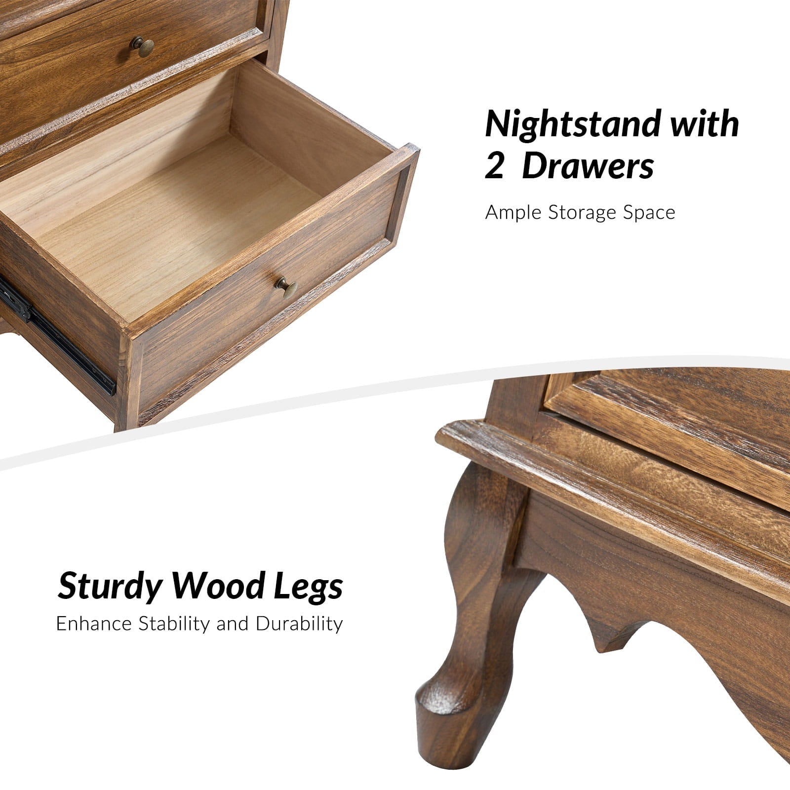 Franse Landelijke Bijzettafel Met 2 Lades En Geïntegreerd Oplaadstation Voor Woonkamer | Restfield