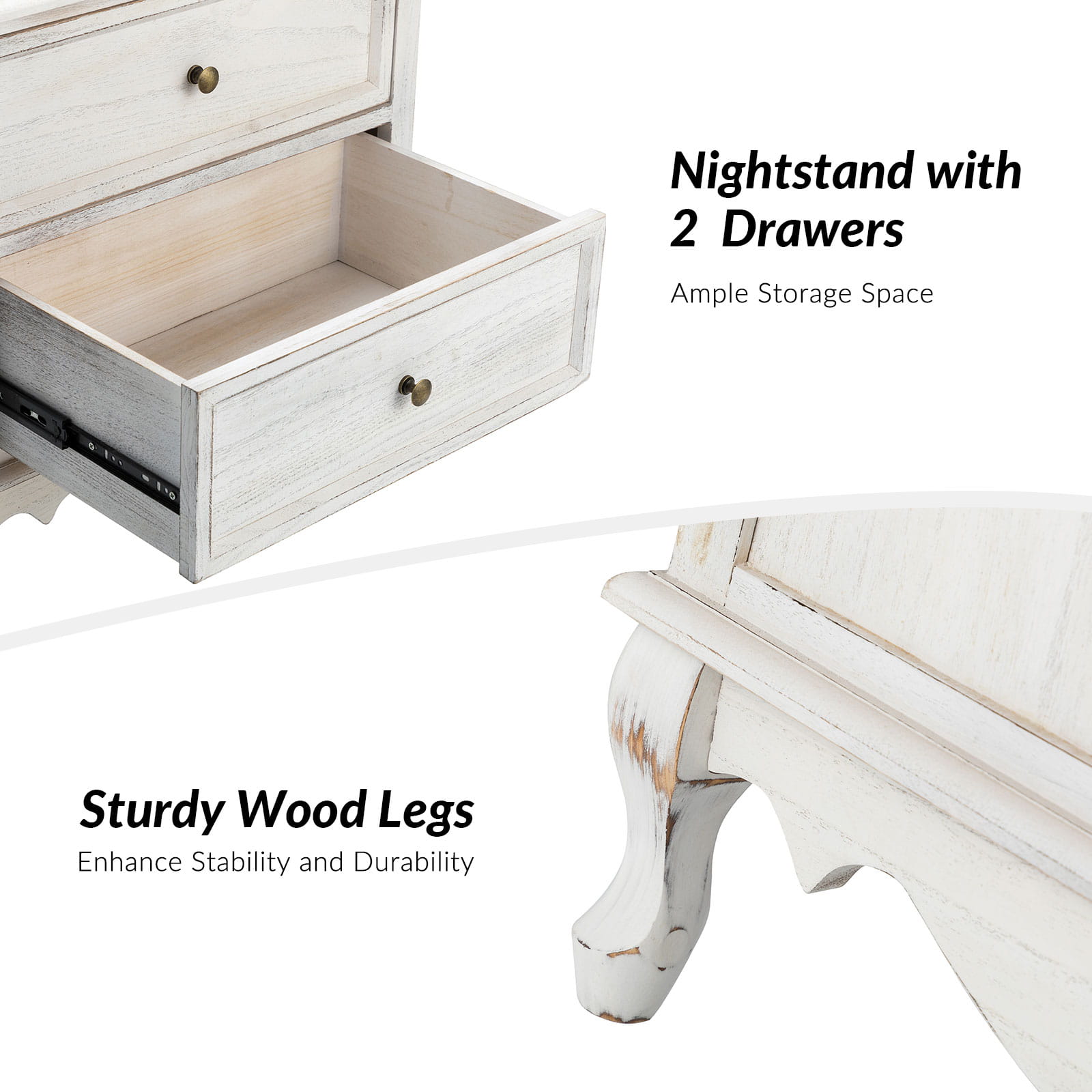 Franse Landelijke Bijzettafel Met 2 Lades En Geïntegreerd Oplaadstation Voor Woonkamer | Restfield