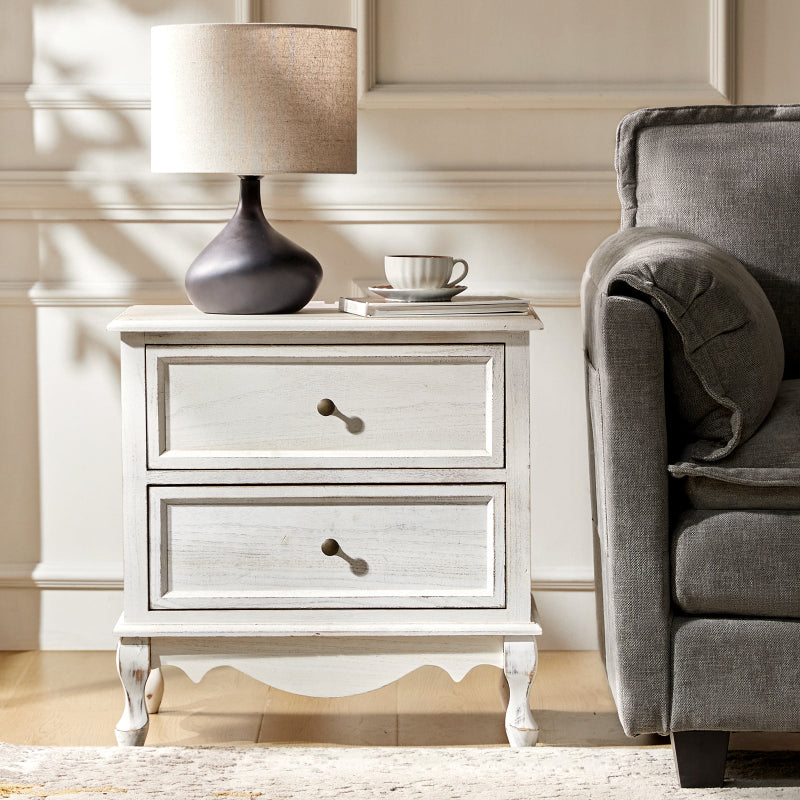 Franse Landelijke Bijzettafel Met 2 Lades En Geïntegreerd Oplaadstation Voor Woonkamer | Restfield