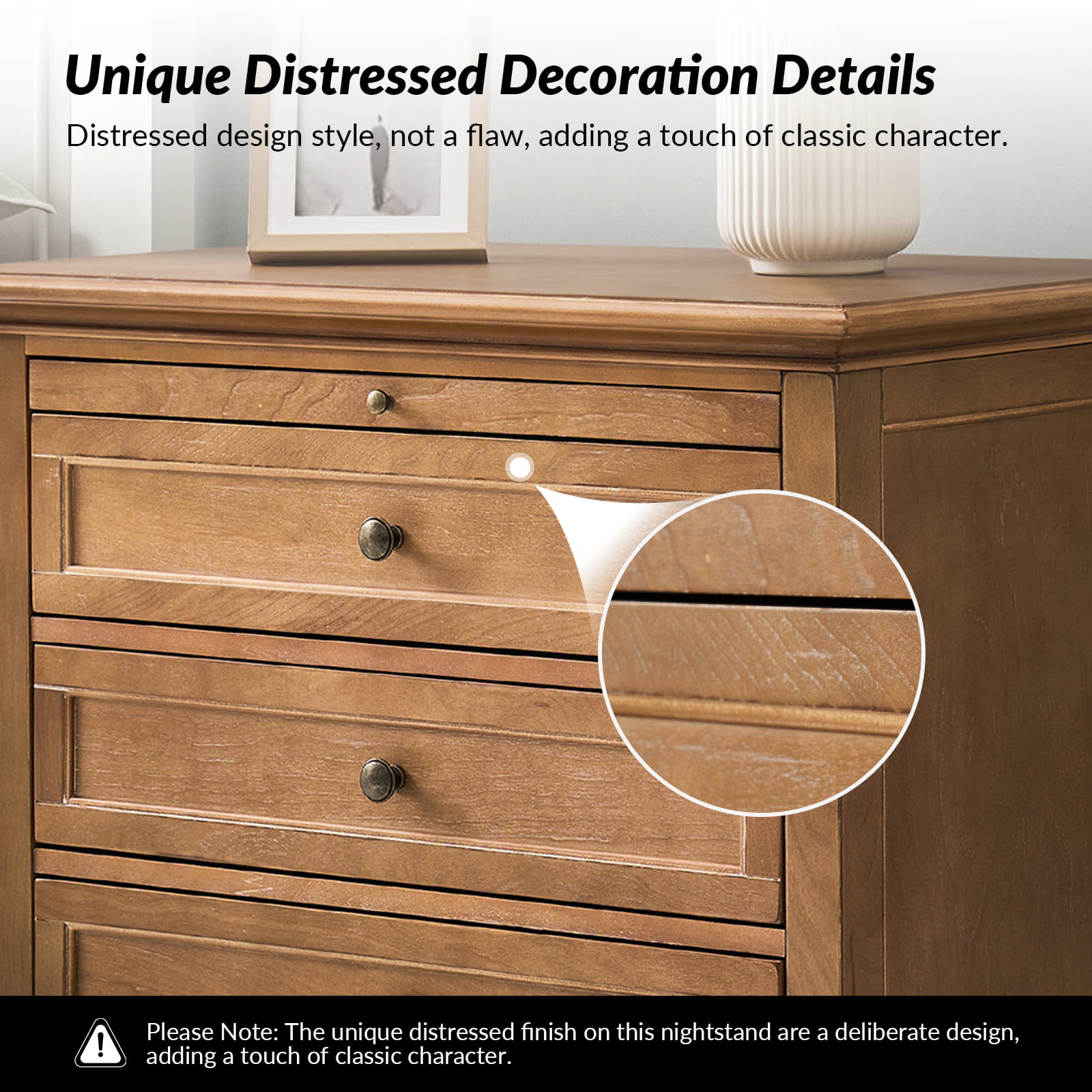 Landelijke Houten Bijzettafel Met 3 Lades En Geïntegreerd Oplaadstation Voor Woonkamer | Restfield