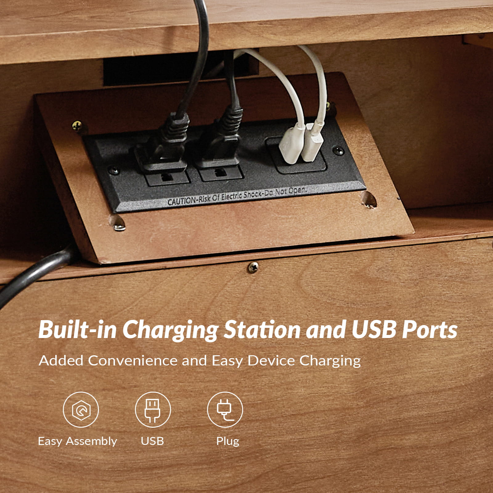 Landelijke Houten Bijzettafel Met 3 Lades En Geïntegreerd Oplaadstation Voor Woonkamer | Restfield