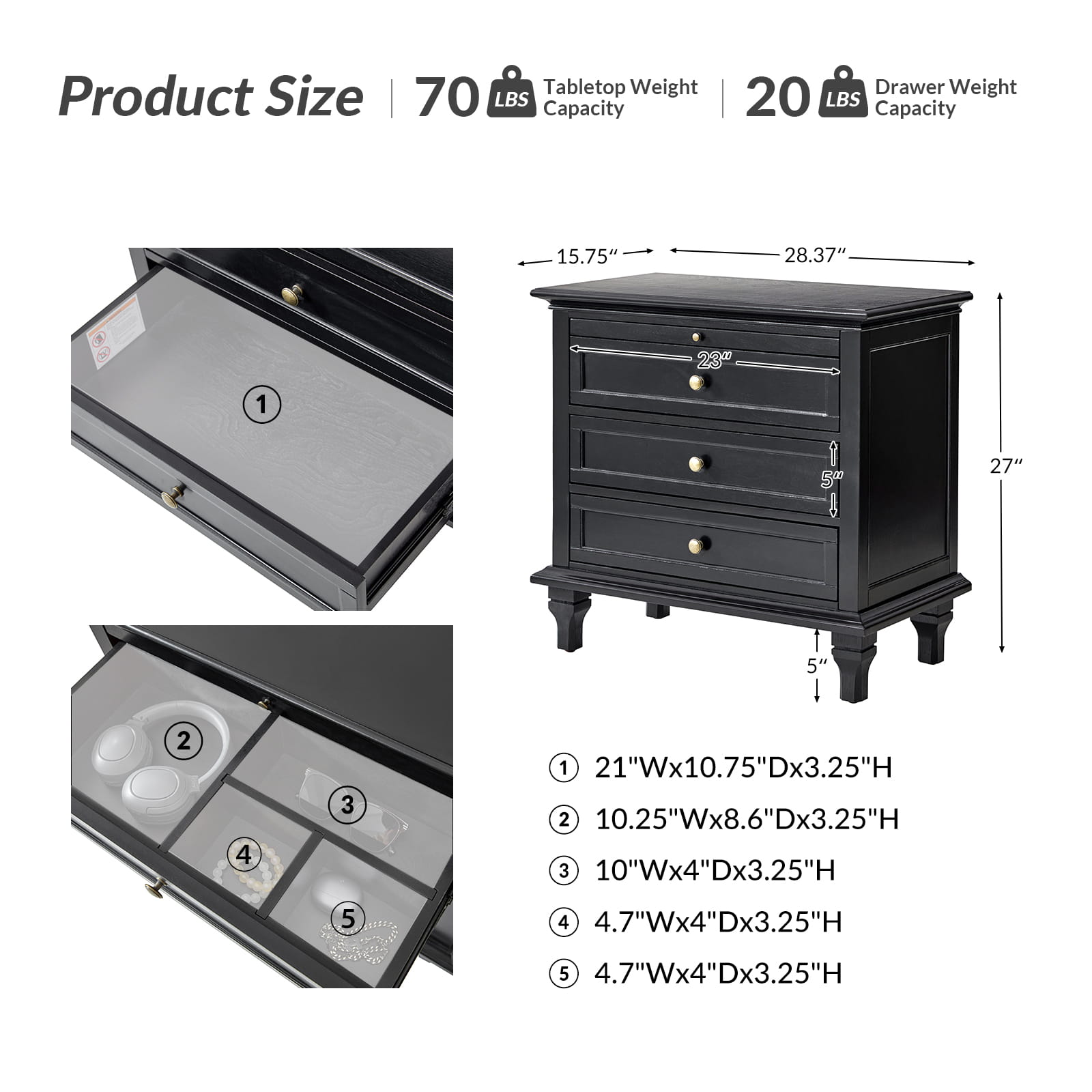 Landelijke Houten Bijzettafel Met 3 Lades En Geïntegreerd Oplaadstation Voor Woonkamer | Restfield