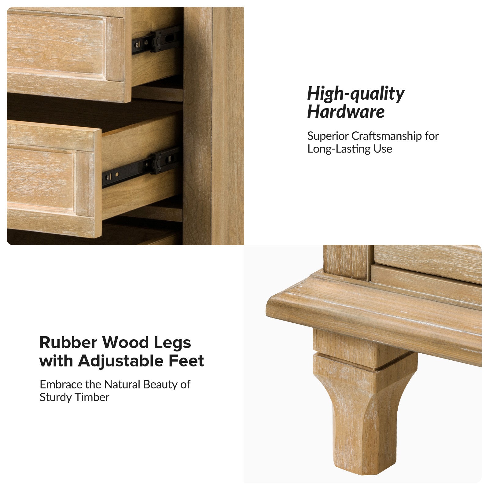 Landelijke Houten Bijzettafel Met 3 Lades En Geïntegreerd Oplaadstation Voor Woonkamer | Restfield