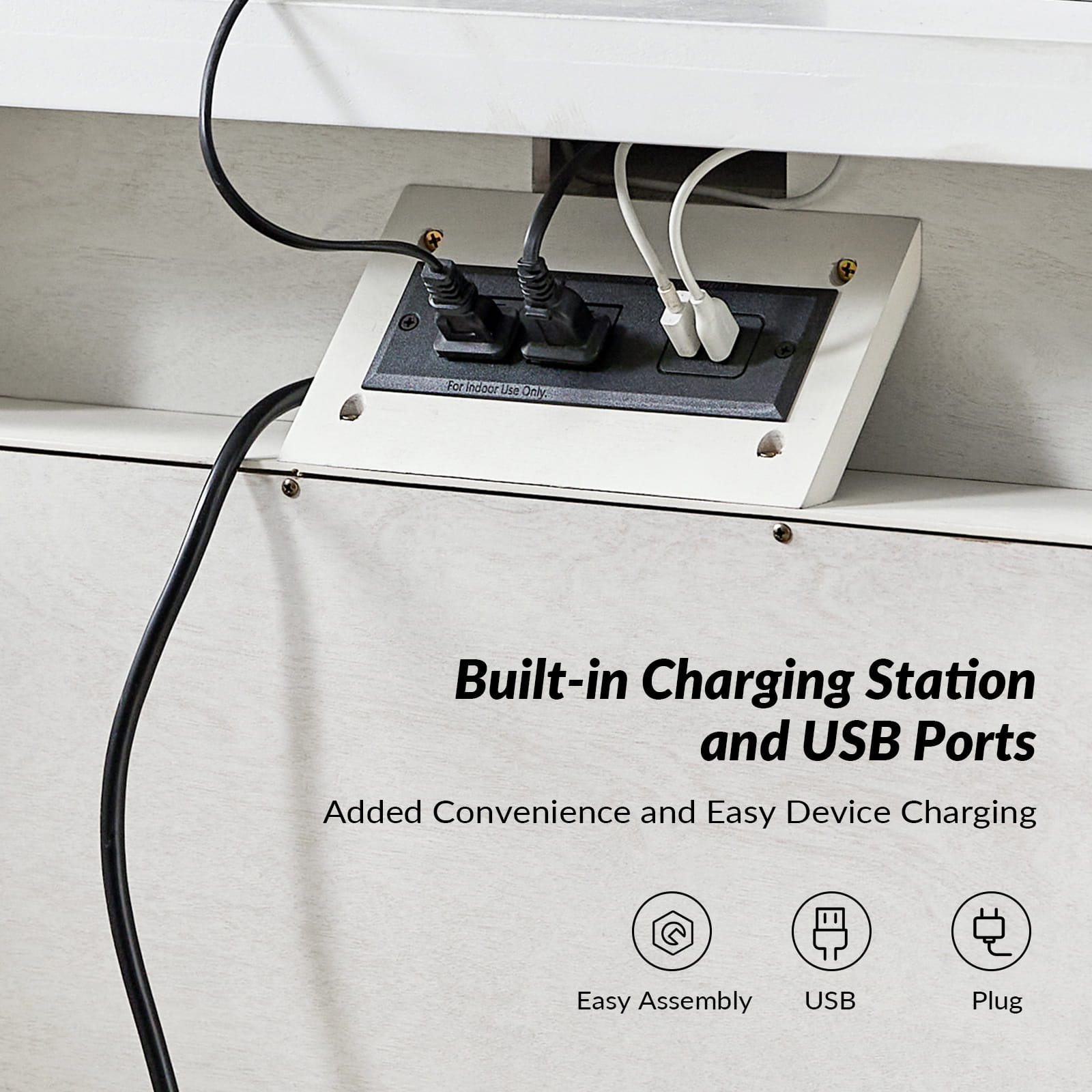 Landelijke Houten Bijzettafel Met 3 Lades En Geïntegreerd Oplaadstation Voor Woonkamer | Restfield