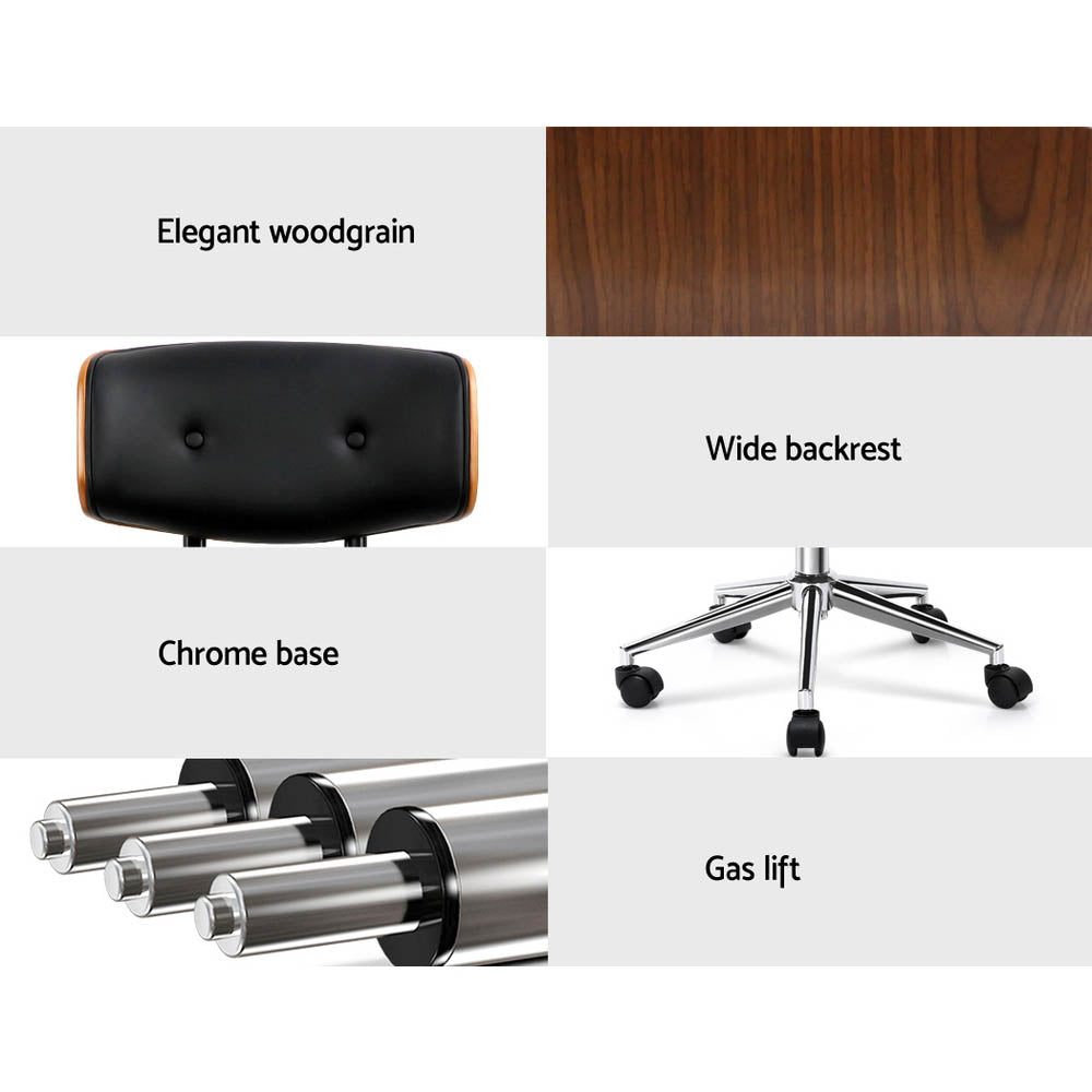Luxe Bureaustoel met Houten Frame en PU Leren Bekleding – Verstelbaar en 360° Draaibaar Bruin Zwart | Restfield