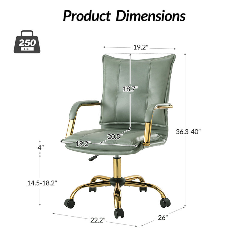Luxe Ergonomische Bureaustoel Met Gouden Onderstel En Draaifunctie In Vegan Leer | Restfield