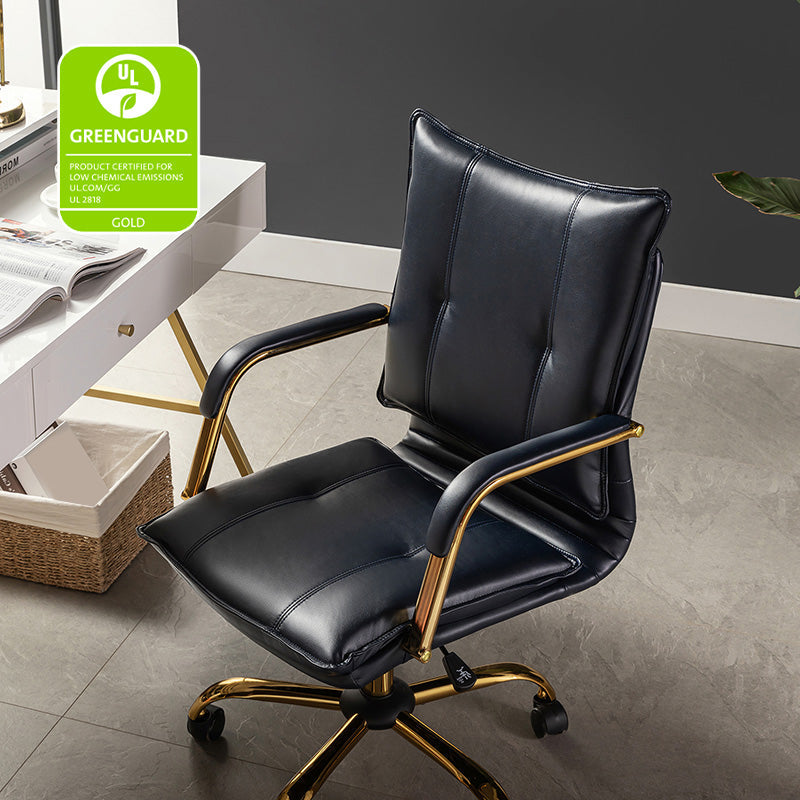 Luxe Ergonomische Bureaustoel Met Gouden Onderstel En Draaifunctie In Vegan Leer | Restfield