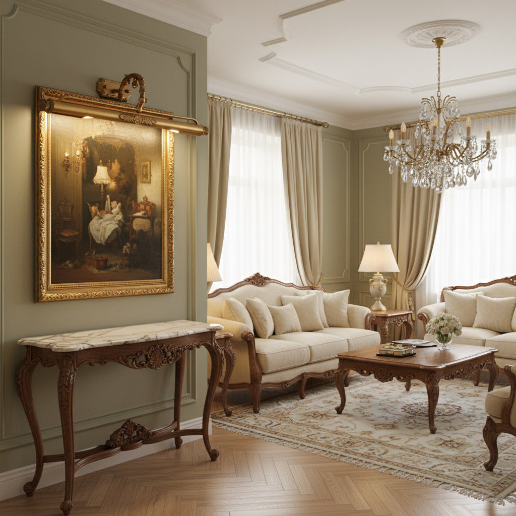 Messing Schilderij Wandlamp met Geïntegreerde Verlichting – Luxe Galerijverlichting in Antiek Messing | Restfield