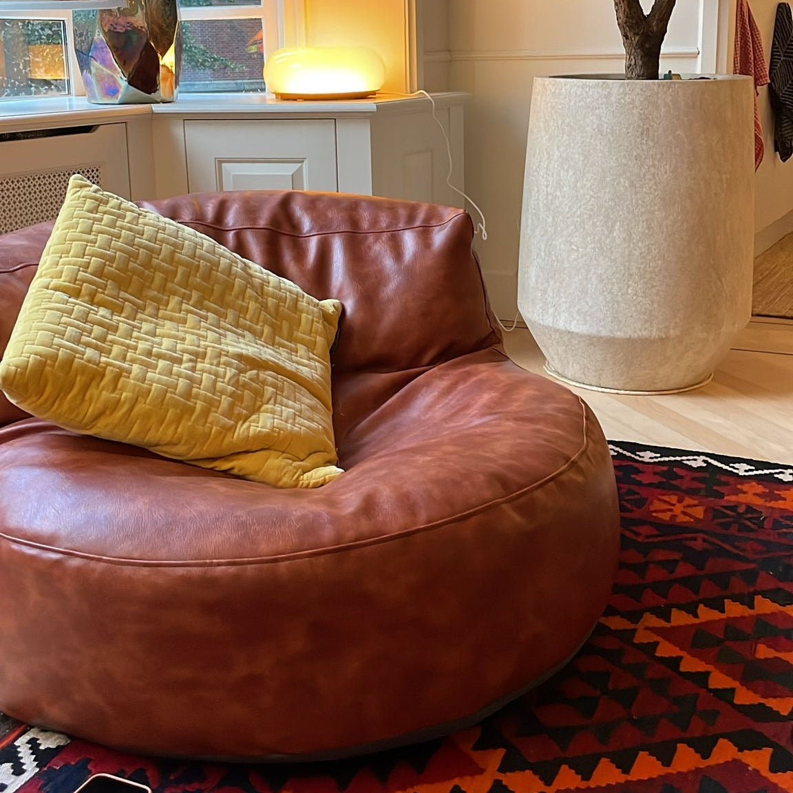 Zitzak Rond Kunstleer Modern 100cm Retro Leer Kinderen Volwassenen Binnen