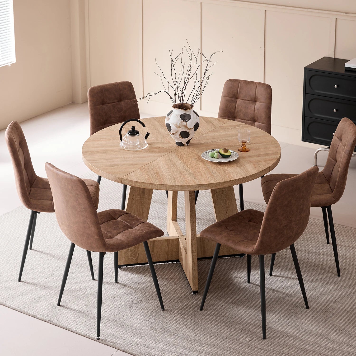 Ronde Eettafel 120cm Hout Industrieel Zwart Of Naturel 4-6 Personen | Restfield