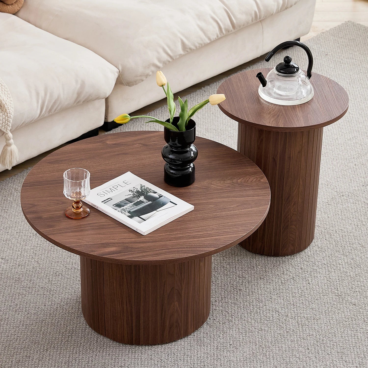 Salontafel Set Rond 2 Delig Scandinavisch Hout 70cm 40cm | Restfield