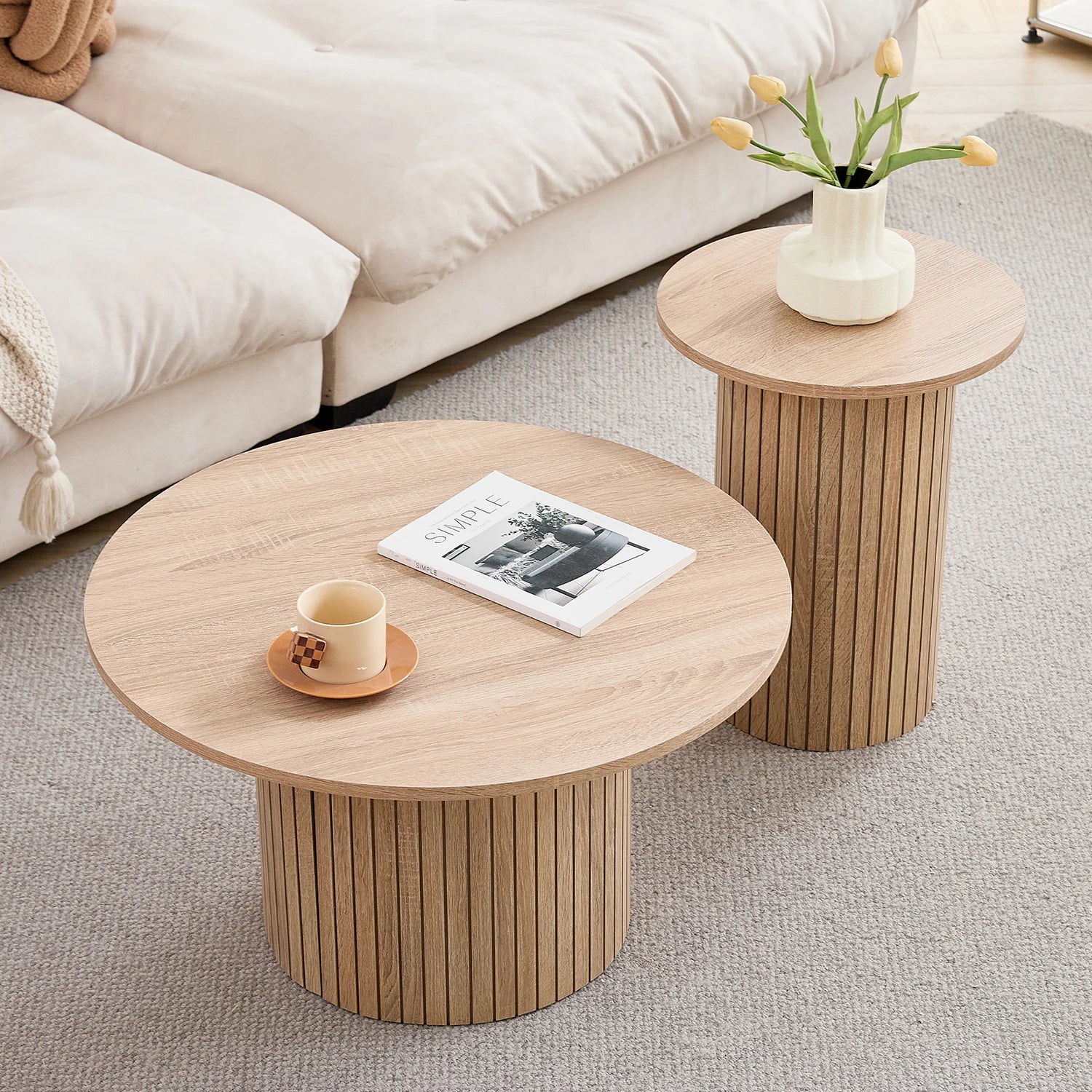 Salontafel Set Rond 2 Delig Scandinavisch Hout 70cm 40cm | Restfield