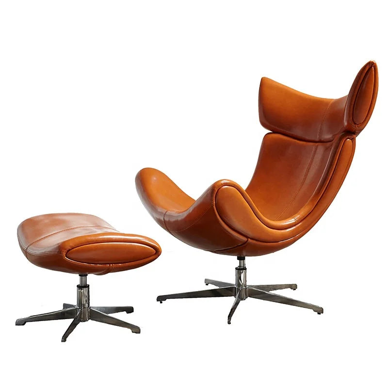 Lounge Sessel mit Ottoman Drehbarer Ledersessel Mid-Century Modern Wohnzimmer | Restfield