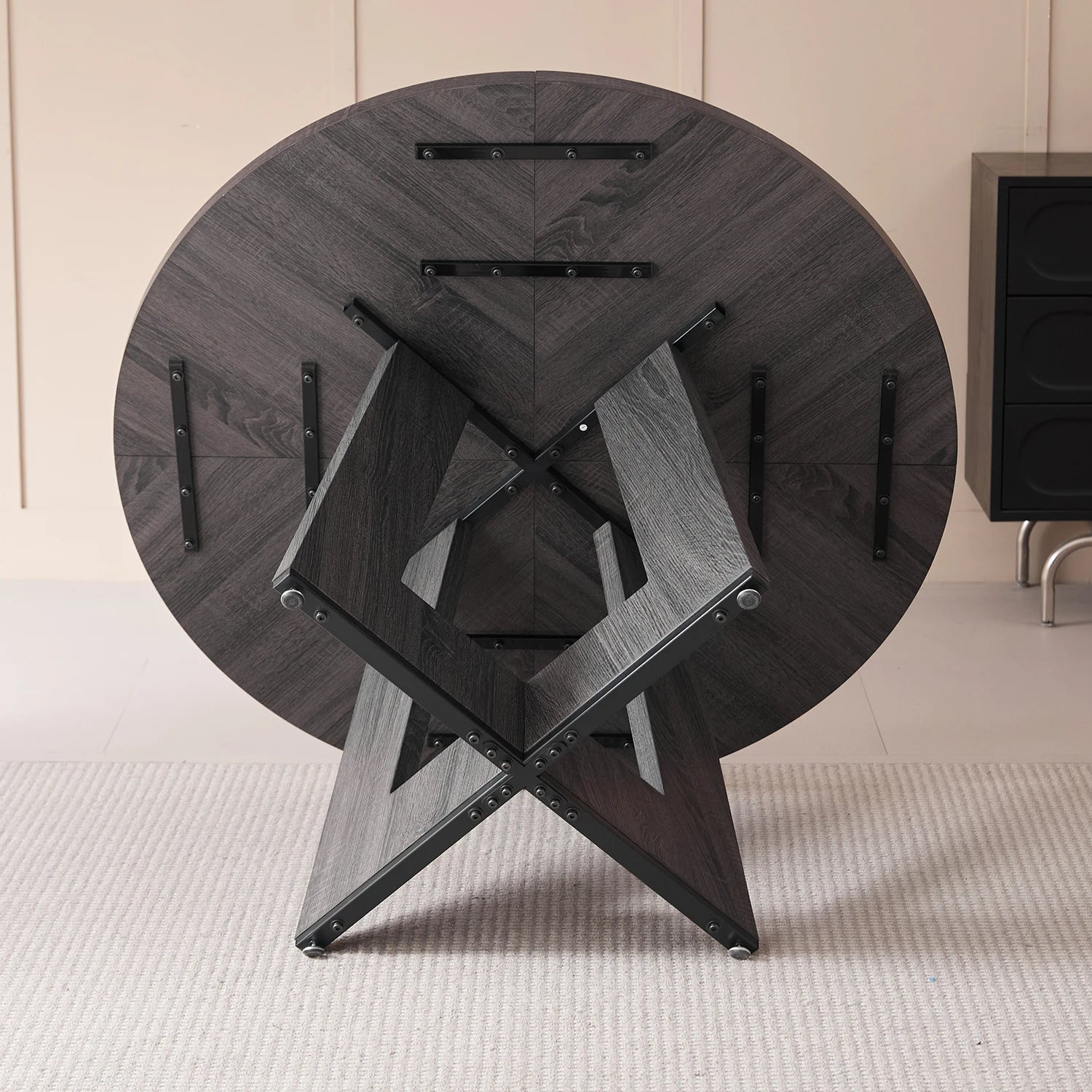 Ronde Eettafel 120cm Hout Industrieel Zwart Of Naturel 4-6 Personen | Restfield