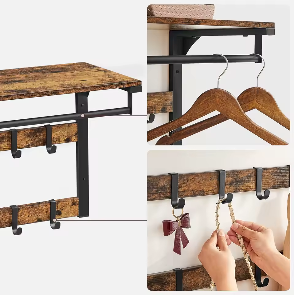 Garderobeset Industrieel Kapstok Met Schoenenbank Hout Metaal | Restfield